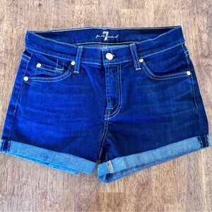 7 For All Mankind Dark Blue Rolled Hem Denim Shorts